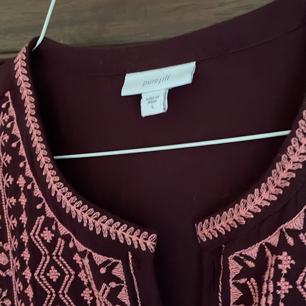 BURGUNDY! J. Jill embroidered tunic top Beautiful! - Picture 3 of 5